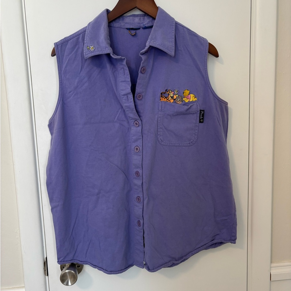 Vintage Disney Winnie the Pooh & Tigger Embroidered Sleeveless Camp Shirt